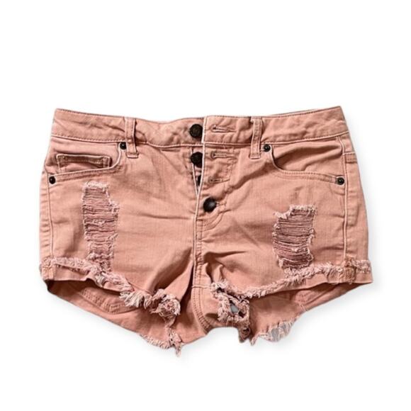 Forever 21 Coral Pink Distressed Short Shorts Coquette Summer Beach Pool Size 25 - Picture 1 of 8